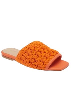 SHEKUDO Amaro Knit Strap Slide Sandal Tangerine EU 37 / US 7 Crochet Leather
